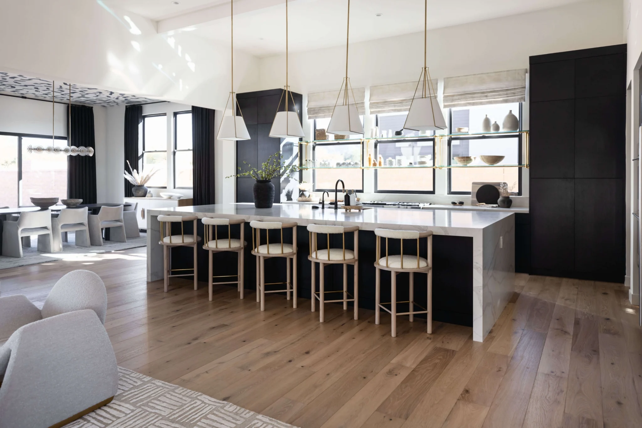 Arizona, with a white kitchen island and black cabinetry