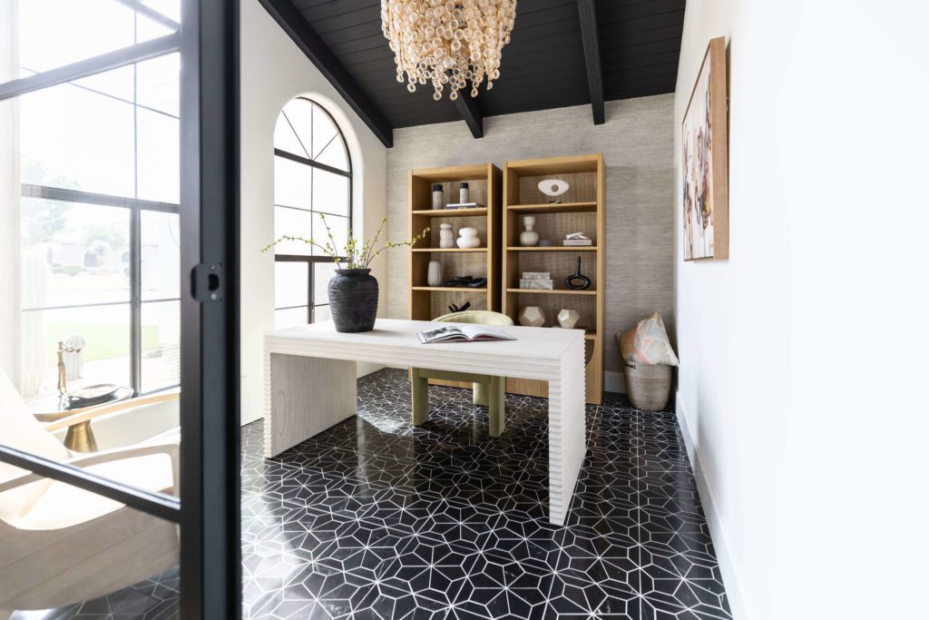  a sleek modern study with black and white tiled floors in Flagstaff
